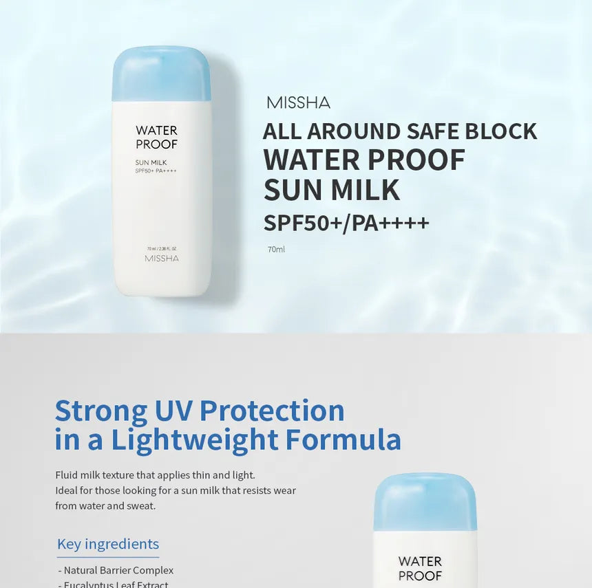 MISSHA All around Safe Block Waterproof Sun Milk SPF50+ PA+++ 70ml / 2.36fl.oz